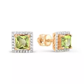 Серьги с хризолитами и фианитами Линии Любви