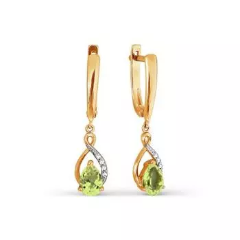 Серьги с хризолитами и фианитами Линии Любви