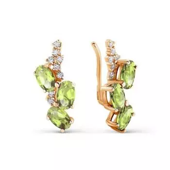 Серьги с хризолитами и фианитами Линии Любви