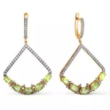 Серьги с хризолитами и фианитами Линии Любви