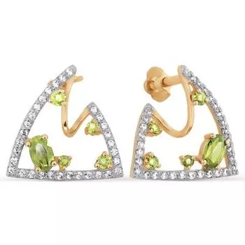 Серьги с хризолитами и фианитами Линии Любви