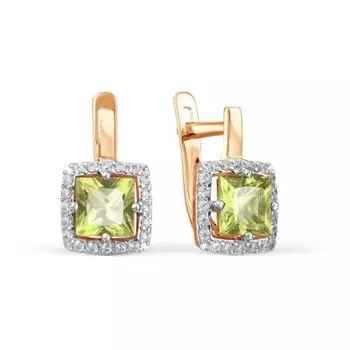 Серьги с хризолитами и фианитами Линии Любви