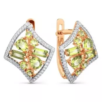 Серьги с хризолитами и фианитами Линии Любви