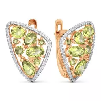 Серьги с хризолитами и фианитами Линии Любви