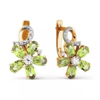 Серьги с хризолитами и фианитами Линии Любви