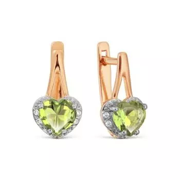 Серьги с хризолитами и фианитами Линии Любви