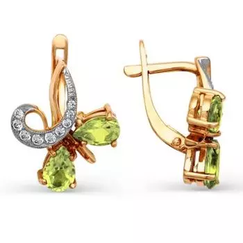 Серьги с хризолитами и фианитами Линии Любви