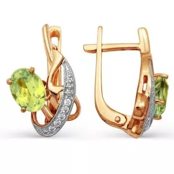 Серьги с хризолитами и фианитами Линии Любви