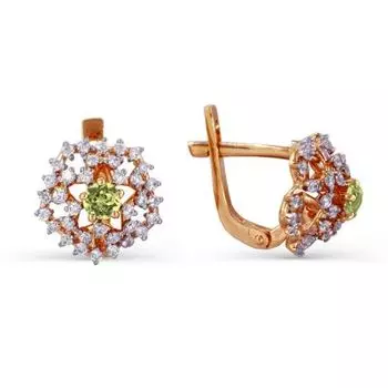 Серьги с хризолитами и фианитами Линии Любви