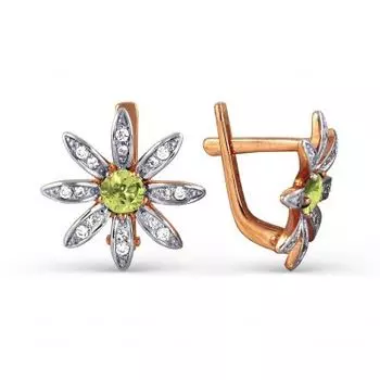 Серьги с хризолитами и фианитами Линии Любви