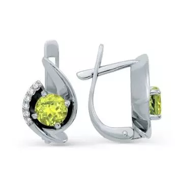 Серьги с хризолитами и фианитами Линии Любви