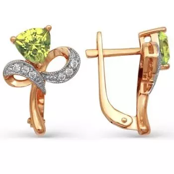 Серьги с хризолитами и фианитами Линии Любви