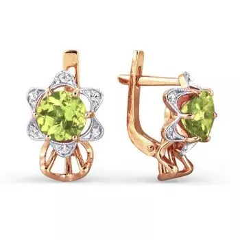 Серьги с хризолитами и фианитами Линии Любви