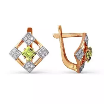 Серьги с хризолитами и фианитами Линии Любви