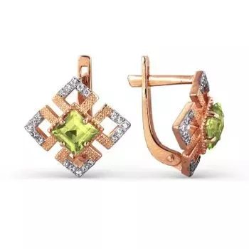Серьги с хризолитами и фианитами Линии Любви