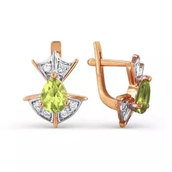 Серьги с хризолитами и фианитами Линии Любви