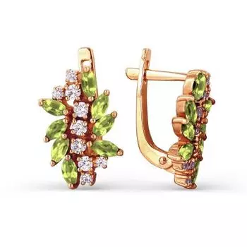 Серьги с хризолитами и фианитами Линии Любви