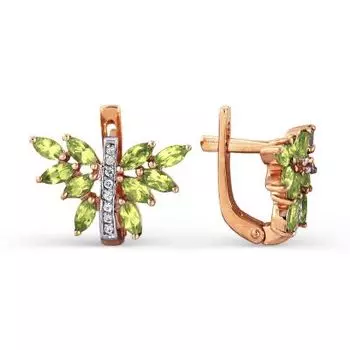 Серьги с хризолитами и фианитами Линии Любви