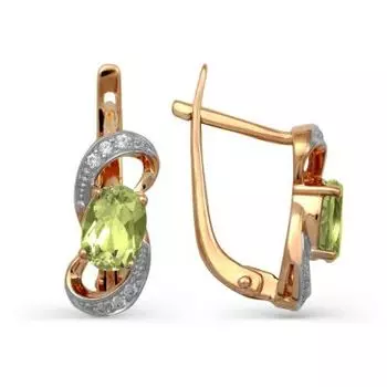 Серьги с хризолитами и фианитами Линии Любви