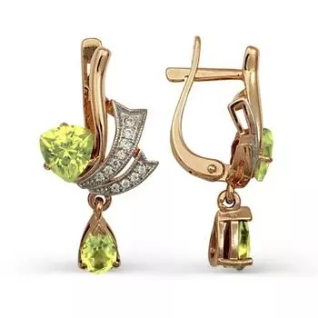 Серьги с хризолитами и фианитами Линии Любви