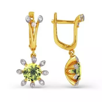 Серьги с хризолитами и фианитами Линии Любви