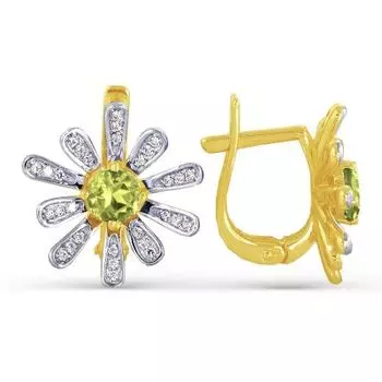 Серьги с хризолитами и фианитами Линии Любви