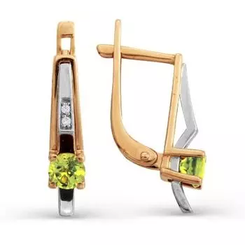 Серьги с хризолитами и фианитами Линии Любви