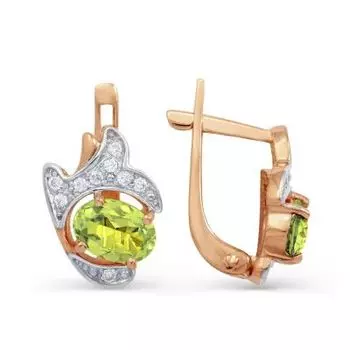 Серьги с хризолитами и фианитами Линии Любви