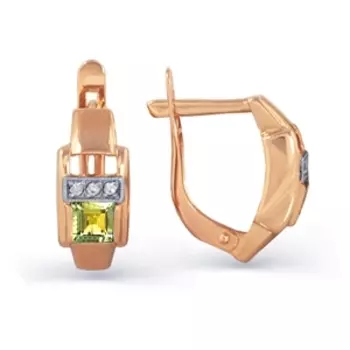 Серьги с хризолитами и фианитами Линии Любви