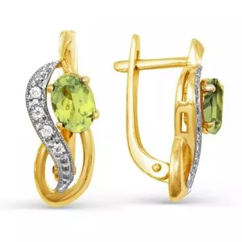 Серьги с хризолитами и фианитами Линии Любви