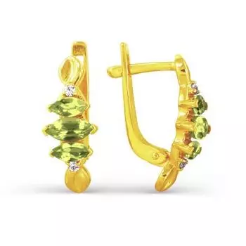 Серьги с хризолитами и фианитами Линии Любви