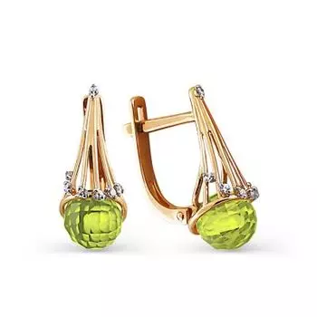 Серьги с хризолитами и фианитами Линии Любви