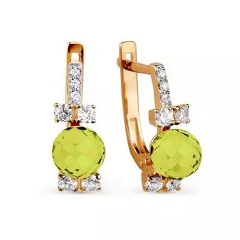 Серьги с хризолитами и фианитами Линии Любви