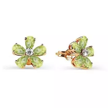 Серьги с хризолитами и фианитами Линии Любви