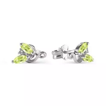 Серьги с хризолитами и фианитами Линии Любви