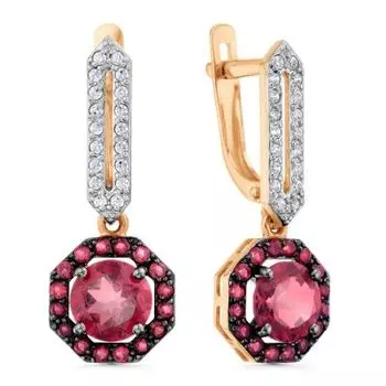 Серьги с хризолитами и фианитами Линии Любви