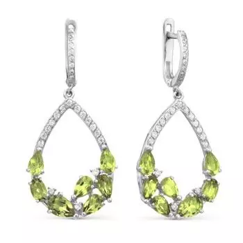 Серьги с хризолитами и фианитами Линии Любви