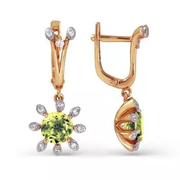 Серьги с хризолитами и фианитами Линии Любви