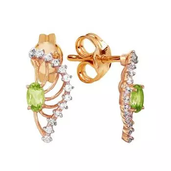 Серьги с хризолитами и фианитами Линии Любви