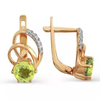 Серьги с хризолитами и фианитами Линии Любви