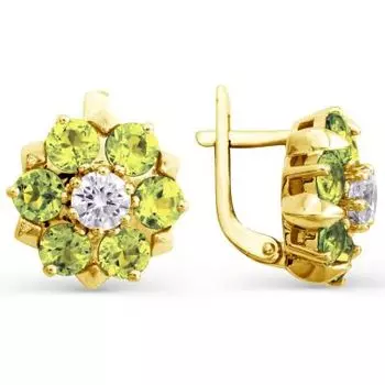 Серьги с хризолитами и фианитами Линии Любви