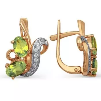 Серьги с хризолитами и фианитами Линии Любви