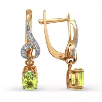 Серьги с хризолитами и фианитами Линии Любви