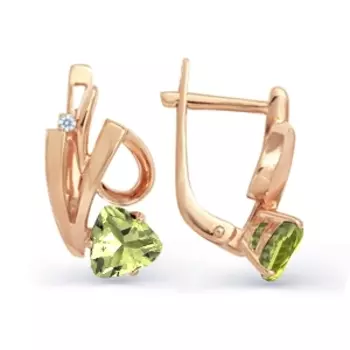 Серьги с хризолитами и фианитами Линии Любви