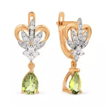 Серьги с хризолитами и фианитами Premiums Линии Любви