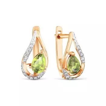 Серьги с хризолитами и фианитами Premiums Линии Любви