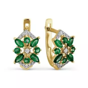 Серьги с изумрудами и бриллиантами Линии Любви