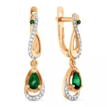 Серьги с изумрудами и бриллиантами Линии Любви