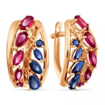 Серьги с корундами и сапфирами Линии Любви