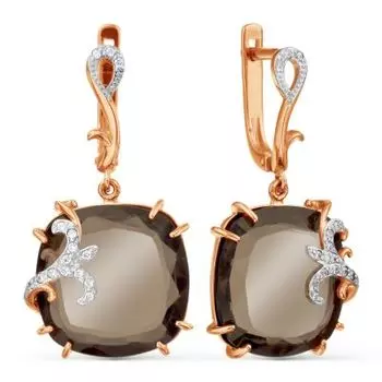 Серьги с кварцем и фианитами Линии Любви